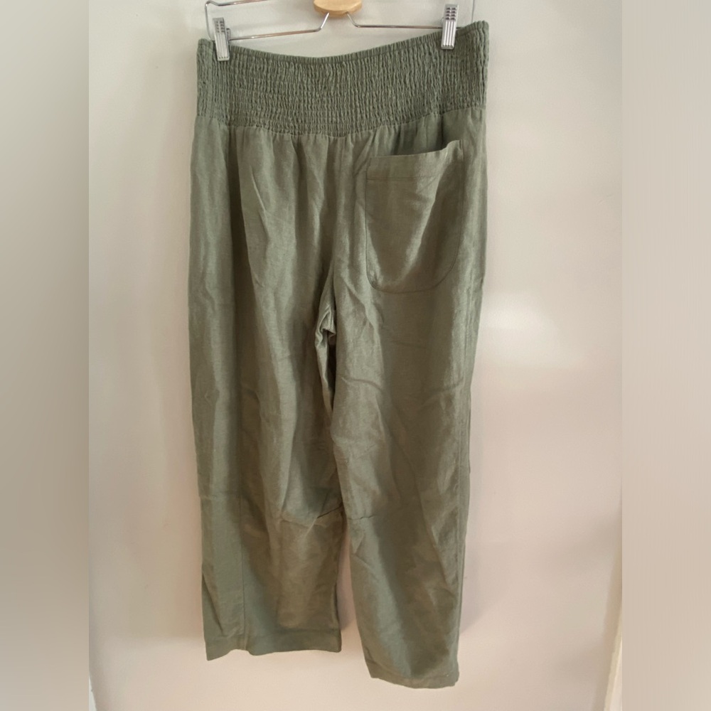 Anthropologie The Reese Smocked Pull-On Barrel Pants size L green color - Picture 5 of 7